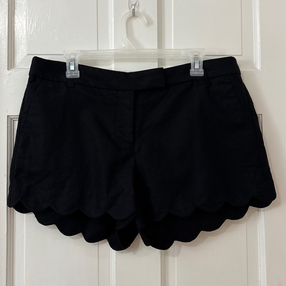J.Crew Linen Cotton Shorts 12 Scalloped Hem Coastal Preppy Chic Resort Feminine